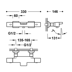 Bateria termostatyczna naścienna wannowa i prysznicowa OVER-WALL 24-k matowe złoto TRES 19017406OM