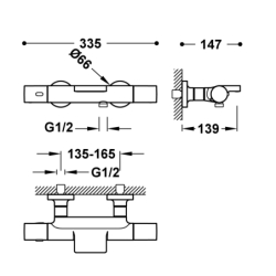 Bateria termostatyczna naścienna wannowa i prysznicowa OVER-WALL 24-k matowe złoto TRES 19017412OM