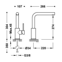 Bateria jednouchwytowa kuchenna 24-k matowe złoto TRES 06243601OM