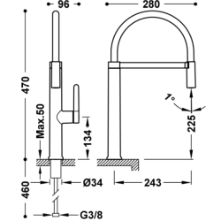 Bateria jednouchwytowa z elastyczną wylewką kuchenna 24-k matowe złoto TRES 23048701OM