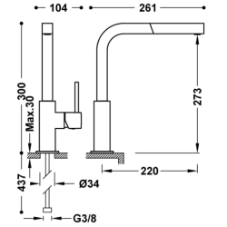 Bateria jednouchwytowa z wyciąganą wylewką kuchenną 24-k matowe złoto TRES 006437OM
