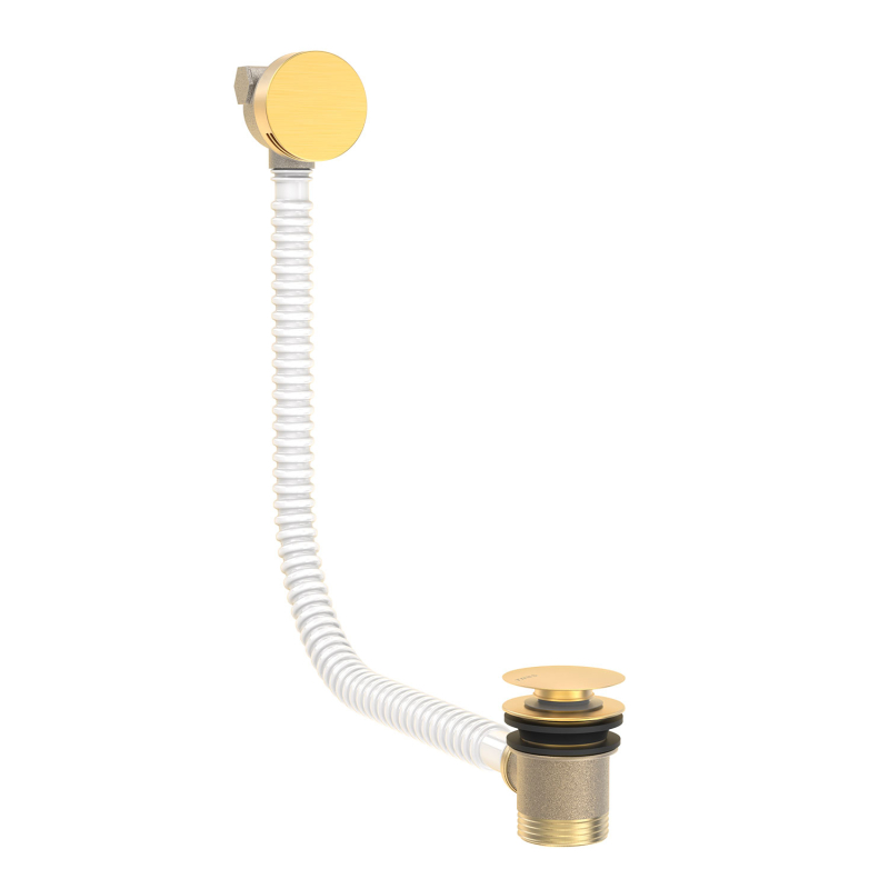 Okrągły Click-clack do wanny z napełnianiem przez kaskadę i przelewem 24-k matowe złoto TRES 03453430OM