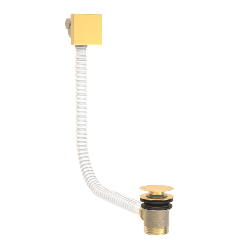 Kwadratowy Click-clack do wanny z napełnianiem przez kaskadę i przelewem. 24-k matowe złoto TRES 03453440OM