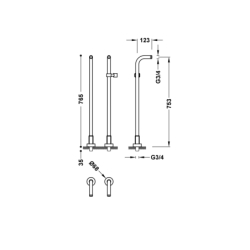 Przyłącze wody do montażu wolnostojącego w podłodze do baterii wannowej 24-k matowe złoto TRES 161194OM