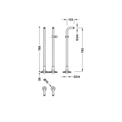 Przyłącze wody do montażu wolnostojącego w podłodze do baterii wannowej TRES CLASIC 24-k matowe złoto TRES 24219403OR