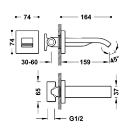 Wylewka stała naścienna z wyjściem wody w formie kaskady 24-k matowe złoto TRES 20718107OM