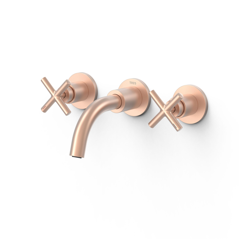 Bateria dwuuchwytowa podtynkowa umywalkowa MONTBLANC 24-k matowe różowe złoto TRES 28330001OPM