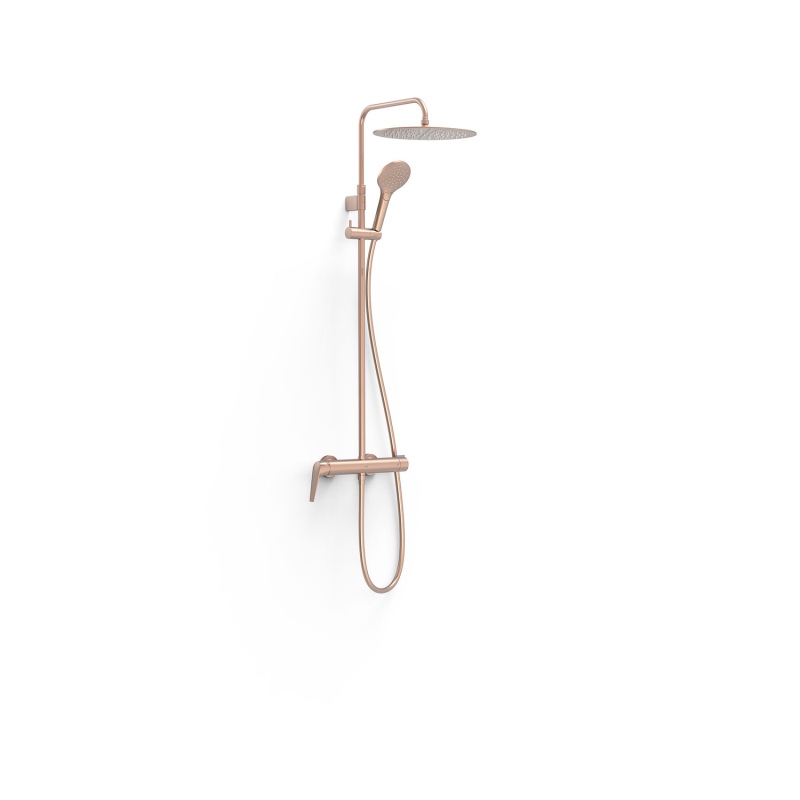 Zestaw baterii jednouchwytowej naściennej 2-drożnej prysznicowej FUJI 24-k matowe różowe złoto TRES 28119701OPM