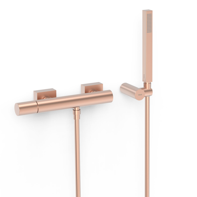Bateria jednouchwytowa ścienna prysznicowa PROJECT-TRES 24-k matowe różowe złoto TRES 21116701OPM