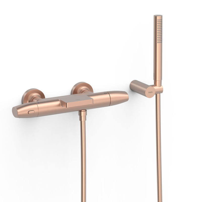 Bateria termostatyczna naścienna wannowa i prysznicowa OVER-WALL 24-k matowe różowe złoto TRES 19017479OPM