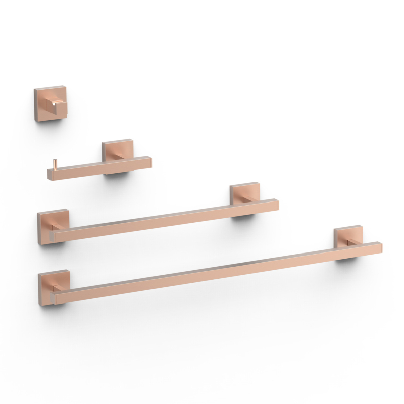 Zestaw 2 Haczyk na ręcznik + 1 Uchwyt na papier toaletowy bez klapy + 1 Wieszak 24-k matowe różowe złoto TRES 09598101OPM