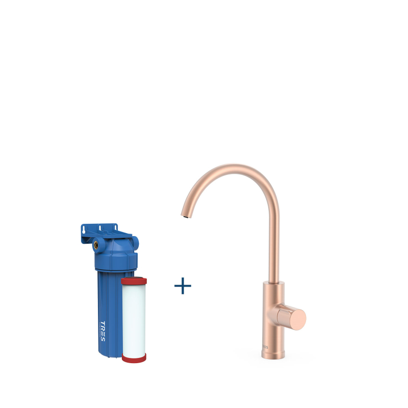 Bateria jednouchwytowa do wody filtrowanej przeznaczona do użytku w kuchni 24-k matowe różowe złoto TRES 23050401OPM