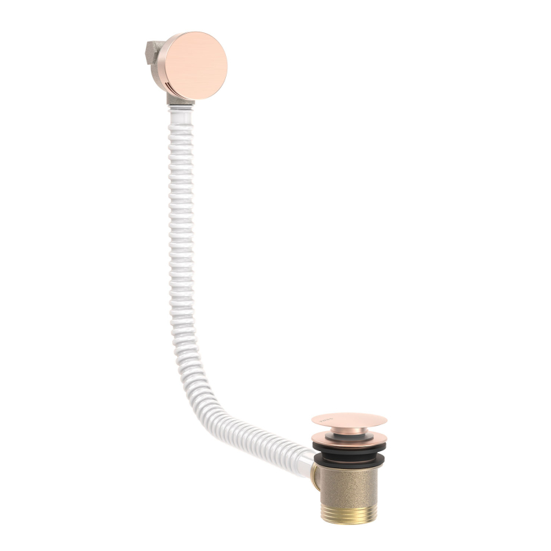 Okrągły Click-clack do wanny z napełnianiem przez kaskadę i przelewem 24-k matowe różowe złoto TRES 03453430OPM