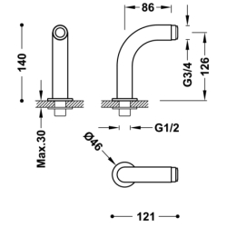 Przyłącze wody do montażu wolnostojącego na brzegu wanny do baterii wannowej 24-k matowe różowe złoto TRES 29987001OPM