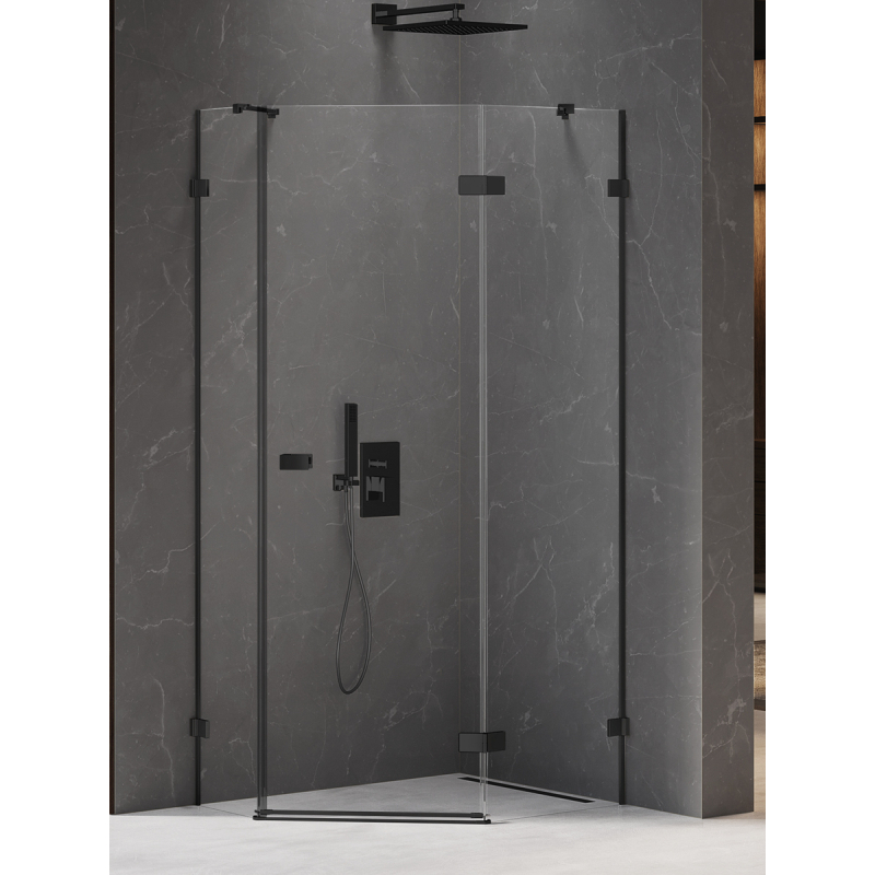 KABINA AVEXA BLACK 1D PIĘCIOKĄTNA ASYMETRYCZNA P 100x80x200 CZYSTE 6mm POWŁOKA DRZWI LEWE CZARNY MAT NEW TRENDY EXK-3882