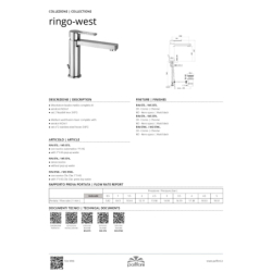 Bateria umywalkowa podwyższona Ringo chrom PAFFONI RUBINETTERIE RIN073CR