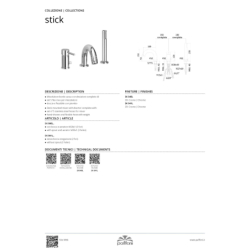 Bateria wannowa 3-otworowa Stick chrom PAFFONI RUBINETTERIE SK040LCR