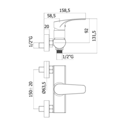 Bateria natryskowa ścienna (korpus) Lime chrom PAFFONI RUBINETTERIE LM168CR