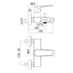 Bateria wannowa ścienna (korpus) Lime chrom PAFFONI RUBINETTERIE LM022CR