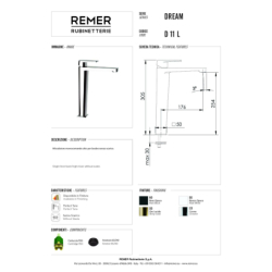 Bateria umywalkowa wysoka (bez korka) Dream chrom DANIEL RUBINETTERIE DR607B