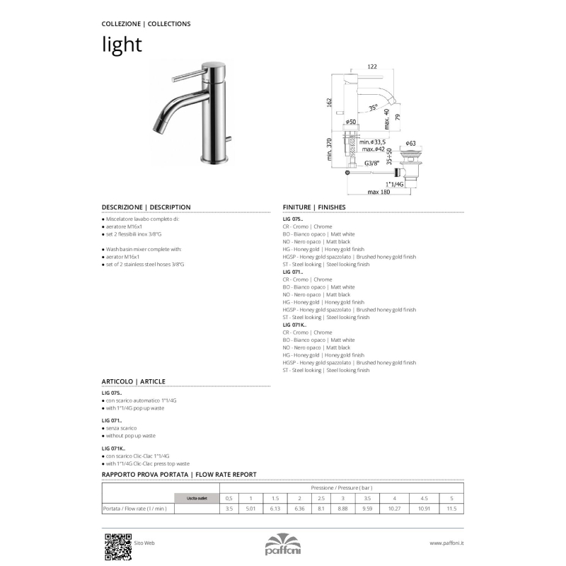 Bateria umywalkowa (clickclack) Light różowe złoto PAFFONI RUBINETTERIE LIG071KROSE