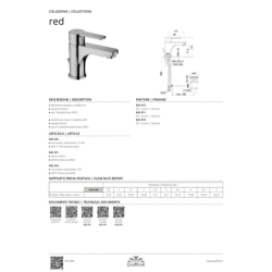 Bateria umywalkowa stojąca (bez korka) Red chrom PAFFONI RUBINETTERIE RED071CR