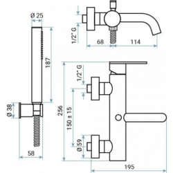 Bateria wannowa ścienna Filo tuscan EMMEVI RUBINETTERIE 85001BTS