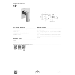 Bateria podtynkowa 1-drożna Tilt biały mat PAFFONI RUBINETTERIE TI010BO