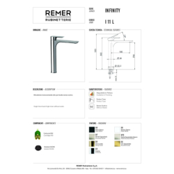 Bateria umywalkowa wysoka (bez korka) Infinity chrom DANIEL RUBINETTERIE IR607BCR