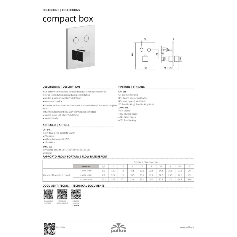 Bateria podtynkowa termostat 2-drożna z cpbox Level stal szczotkowana PAFFONI RUBINETTERIE CPT518ST