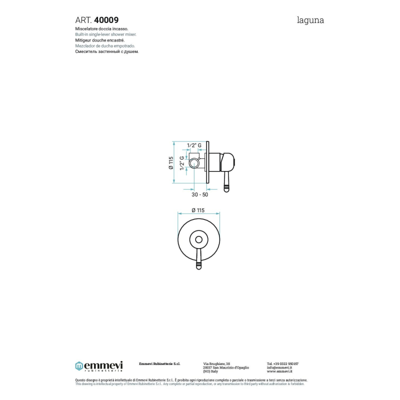 Bateria podtynkowa 1-drożna Laguna stare złoto EMMEVI RUBINETTERIE 40009BR