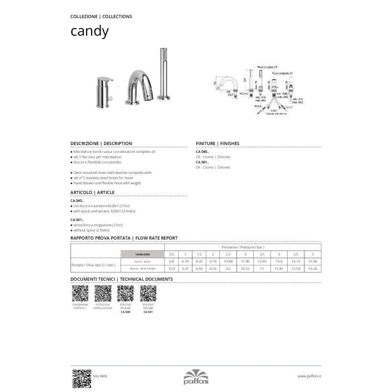 Bateria wannowa 2-otworowa (bez wylewki) Candy chrom PAFFONI RUBINETTERIE CA041CR