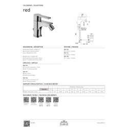 Bateria bidetowa stojąca (clickclack) Red chrom PAFFONI RUBINETTERIE RED131KCR