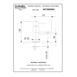 Bateria bidetowa stojąca (bez korka) Tokyo Steel inox DANIEL RUBINETTERIE SSTX604B