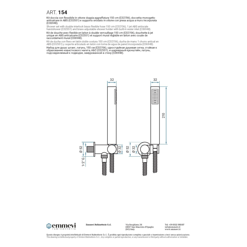 Zestaw 3w1 piper Rączki Natryskowe złoty błyszczący EMMEVI RUBINETTERIE EM154OR