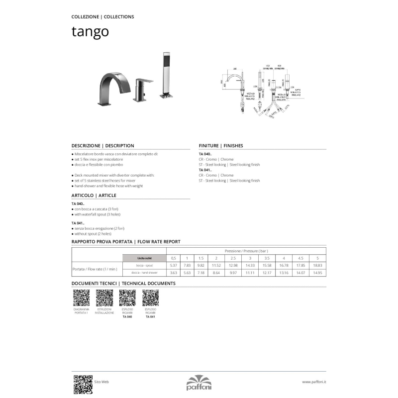 Bateria wannowa 2-otworowa (bez wylewki) Tango czarny mat PAFFONI RUBINETTERIE TA041NO
