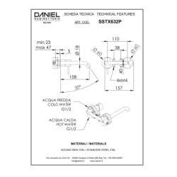 Bateria umywalkowa podtynkowa Tokyo Steel inox DANIEL RUBINETTERIE SSTX632P