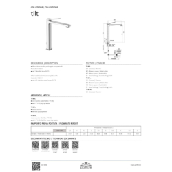 Bateria umywalkowa wysoka (clickclack) Tilt stal szczotkowana PAFFONI RUBINETTERIE TI081KST