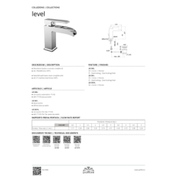 Bateria umywalkowa stojąca kaskada Level chrom PAFFONI RUBINETTERIE LES065CR