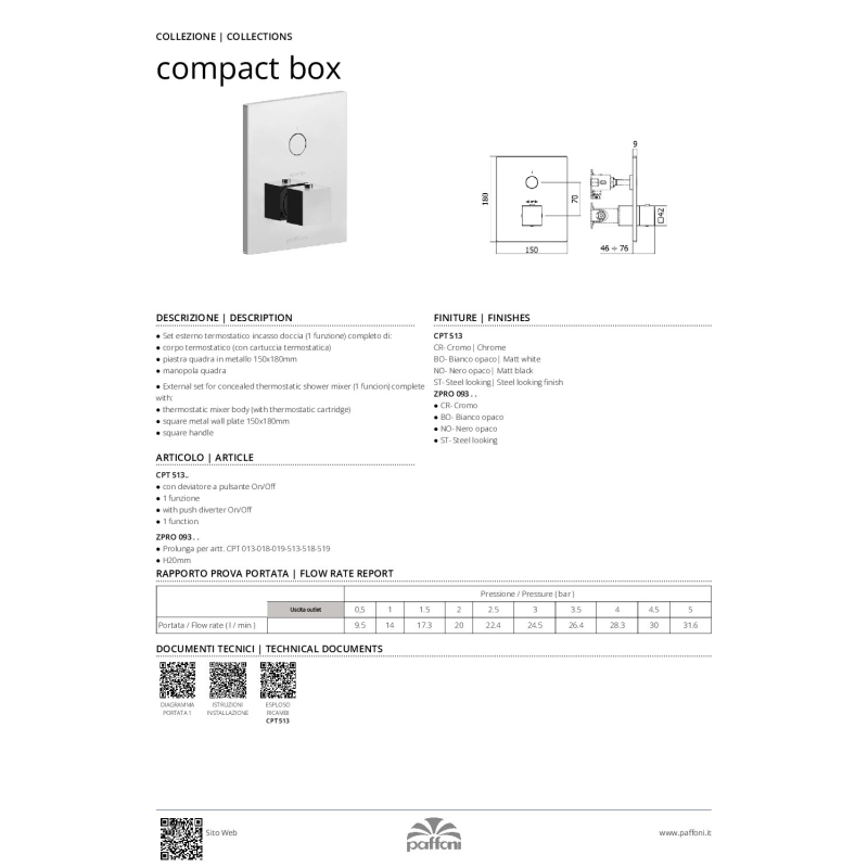 Bateria podtynkowa termostat 1-drożna z cpbox Level stal szczotkowana PAFFONI RUBINETTERIE CPT513ST