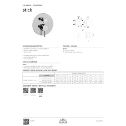 Bateria podtynkowa 3-drożna z przełącznikiem mechanicznym Stick stal szczotkowana PAFFONI RUBINETTERIE SK019ST