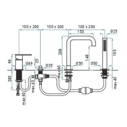 Bateria wannowa 4-otworowa Filo tuscan EMMEVI RUBINETTERIE 85120TS