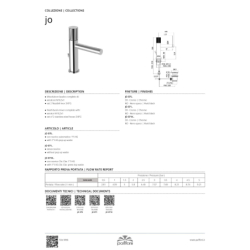 Bateria umywalkowa stojąca (bez korka) Jo chrom PAFFONI RUBINETTERIE JO071CR