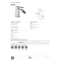 Bateria bidetowa stojąca Level chrom PAFFONI RUBINETTERIE LES135CR