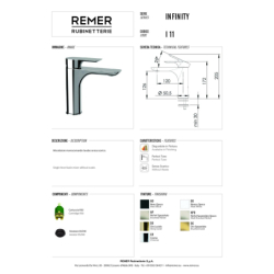 Bateria umywalkowa stojąca (bez korka) Infinity chrom DANIEL RUBINETTERIE IR606CR