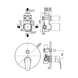 Bateria podtynkowa 2-drożna Lime chrom PAFFONI RUBINETTERIE LM015CR