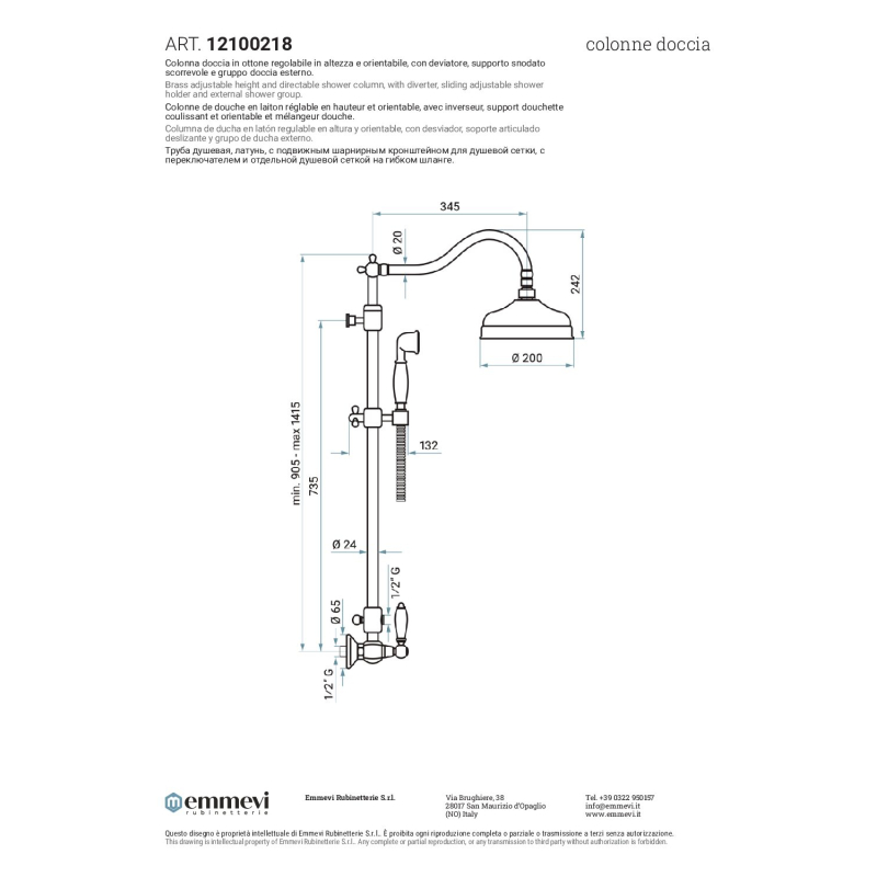Kolumna natryskowa laguna Kolumny Natryskowe złoto EMMEVI RUBINETTERIE 12100218OR