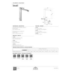 Bateria umywalkowa wysoka (bez korka) Level chrom PAFFONI RUBINETTERIE LES081CR