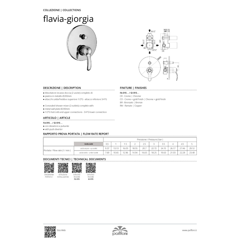 Bateria podtynkowa 2-drożna Flavia chrom/złoto PAFFONI RUBINETTERIE FA015CO