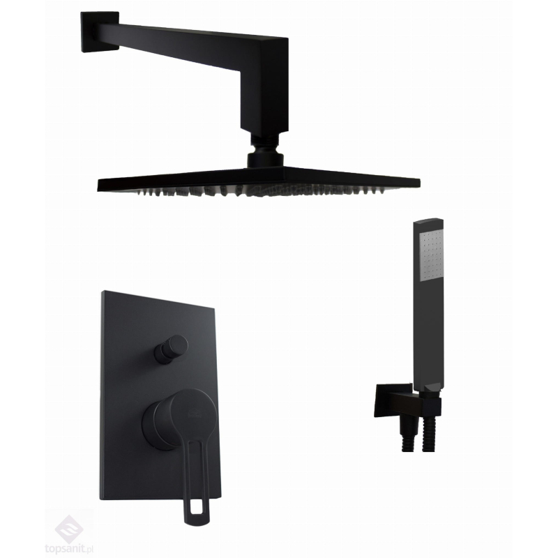 Zestaw natryskowy podtynkowy l-400mm 20x20cm Ringo czarny mat PAFFONI RUBINETTERIE RIN015ZSC3ANO